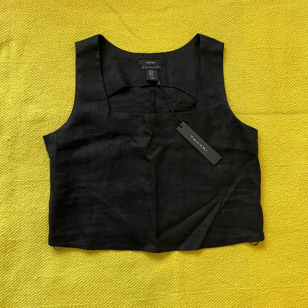 NWT Tahari linen crop top, size XS, black